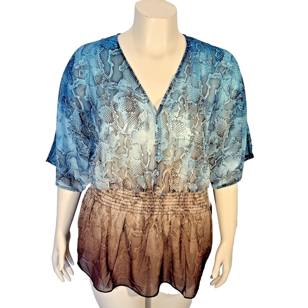 Monograph Blouse Women's M Ombre Snake Print Semi Sheer V-Neck Dolman Smock